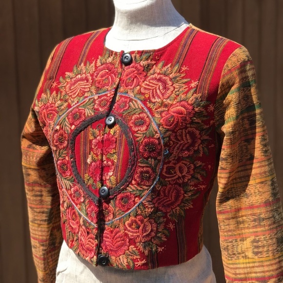 Vintage Festival Cropped Jacket Small Rust Floral - Picture 5 of 10